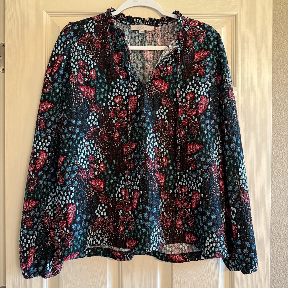 LOFT Black, Blue, Pink, and White Floral Blouse